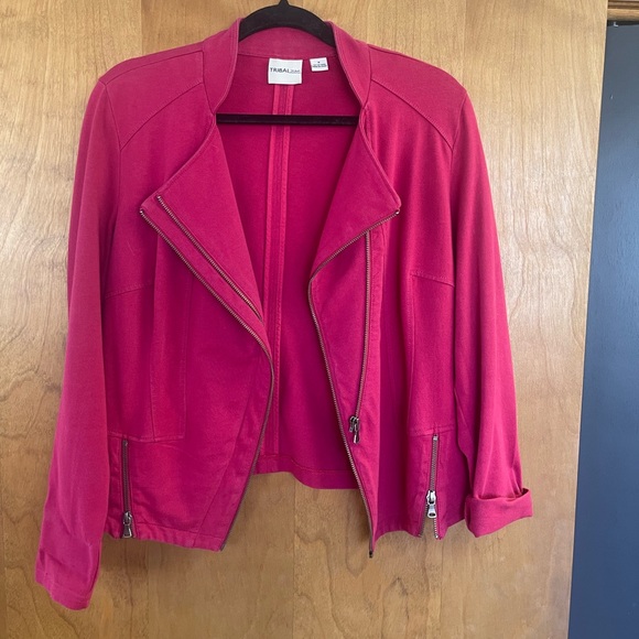 Tribal Jackets & Blazers - Tribal Pink Collared Knit Moto Jacket
